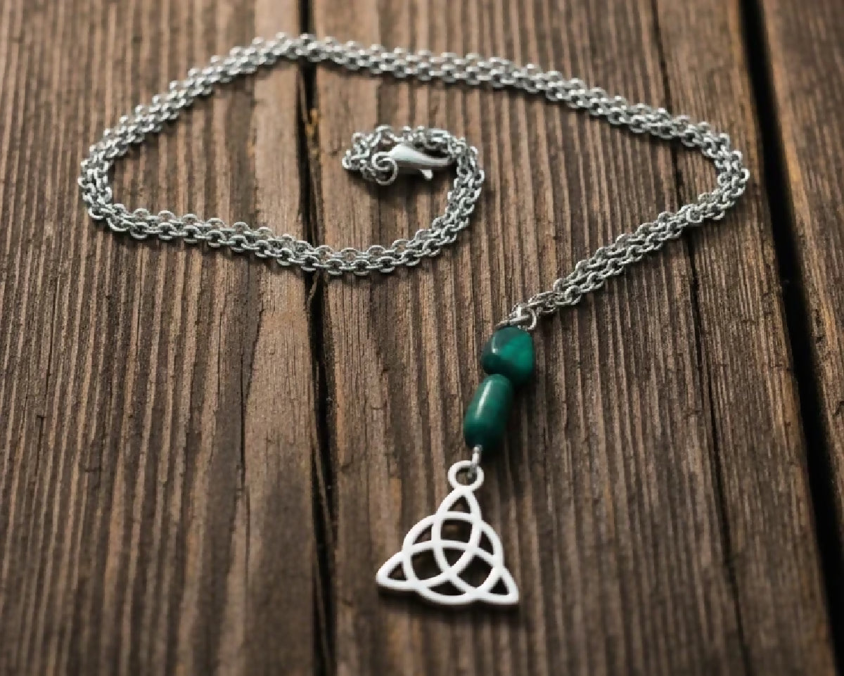Stainless-Steel Crystal Triquetra / Trinity Knot Necklace