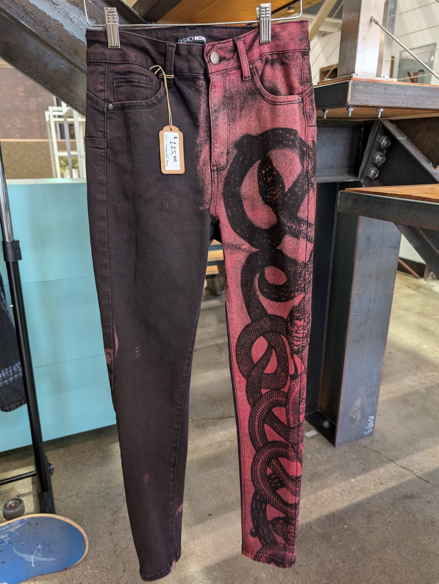 Snake Print Jeans — Red — Custom by Grip Tape Tatts