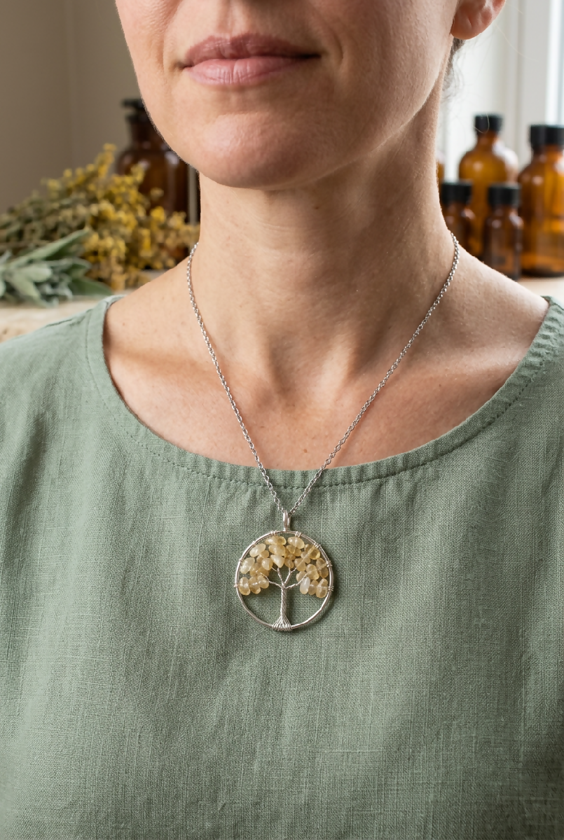Stainless-Steel Crystal Tree of Life (Yggdrasil) Necklace