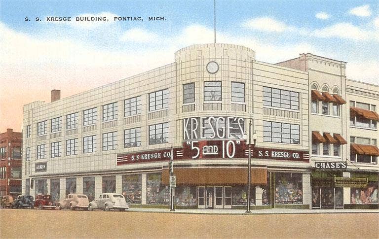 Postcard MI-232 S.S. Kresge Building, Pontiac