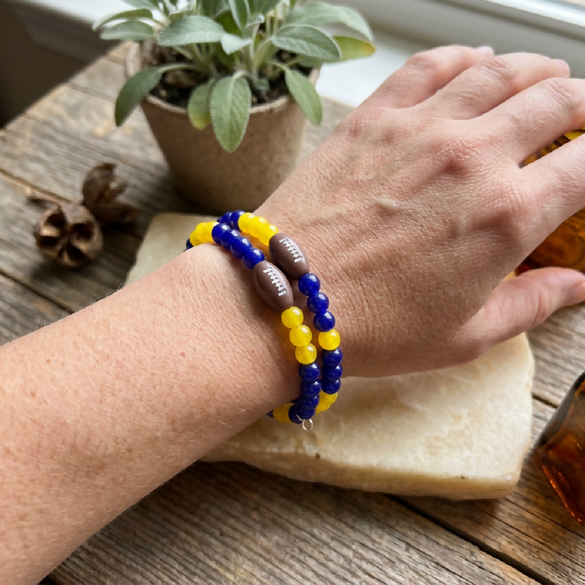 U of M Football Glass Bead Bracelet