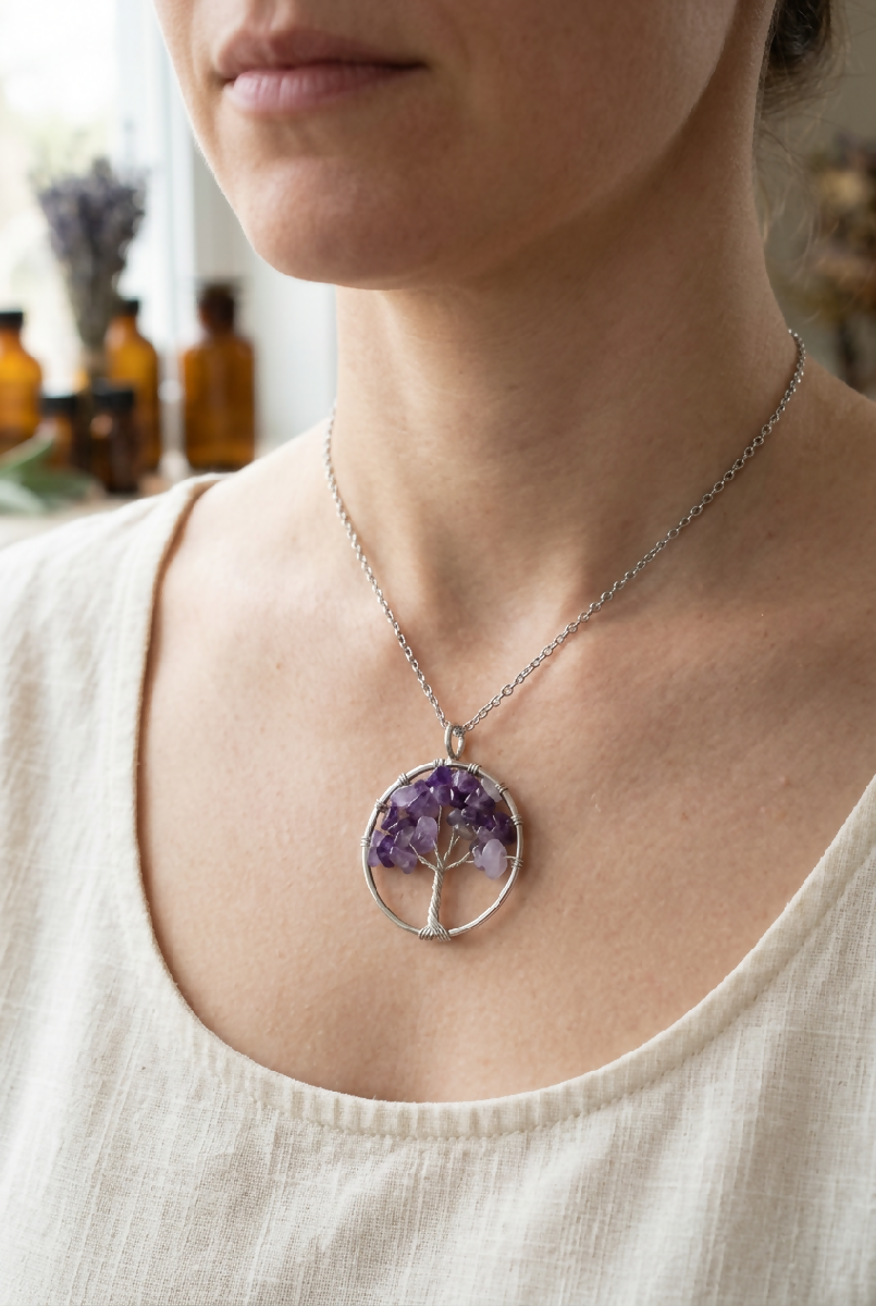 Stainless-Steel Crystal Tree of Life (Yggdrasil) Necklace