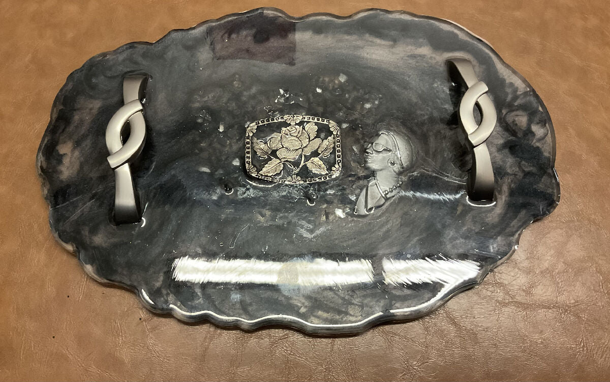 Black and silver resin dresser tray