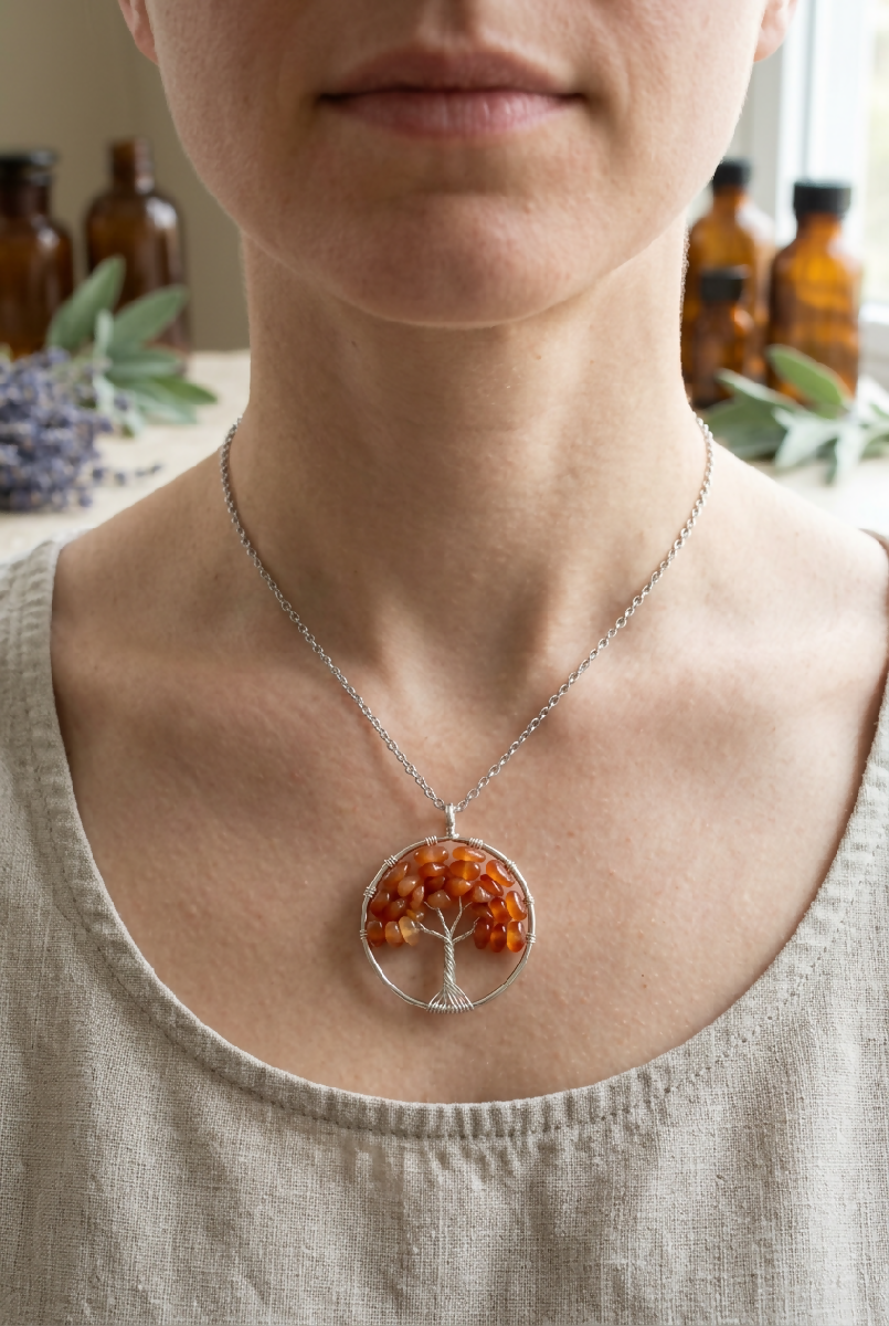 Stainless-Steel Crystal Tree of Life (Yggdrasil) Necklace