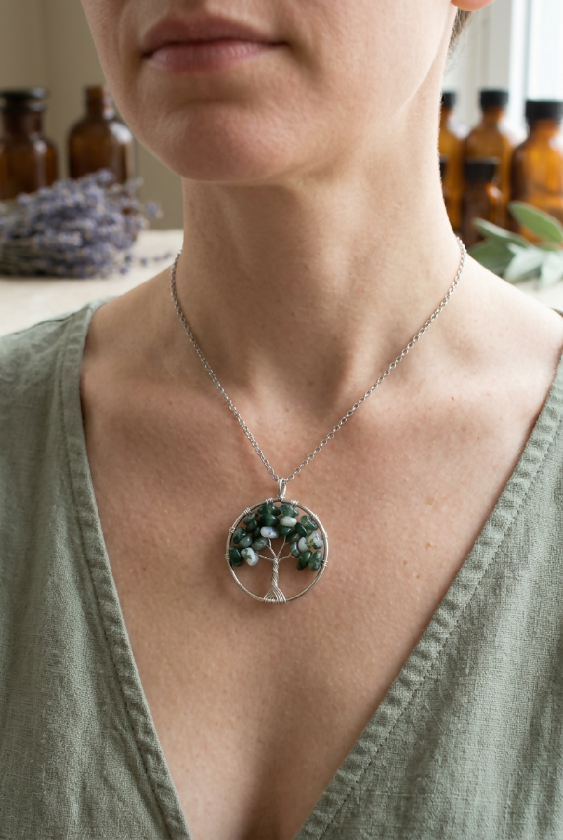 Stainless-Steel Crystal Tree of Life (Yggdrasil) Necklace