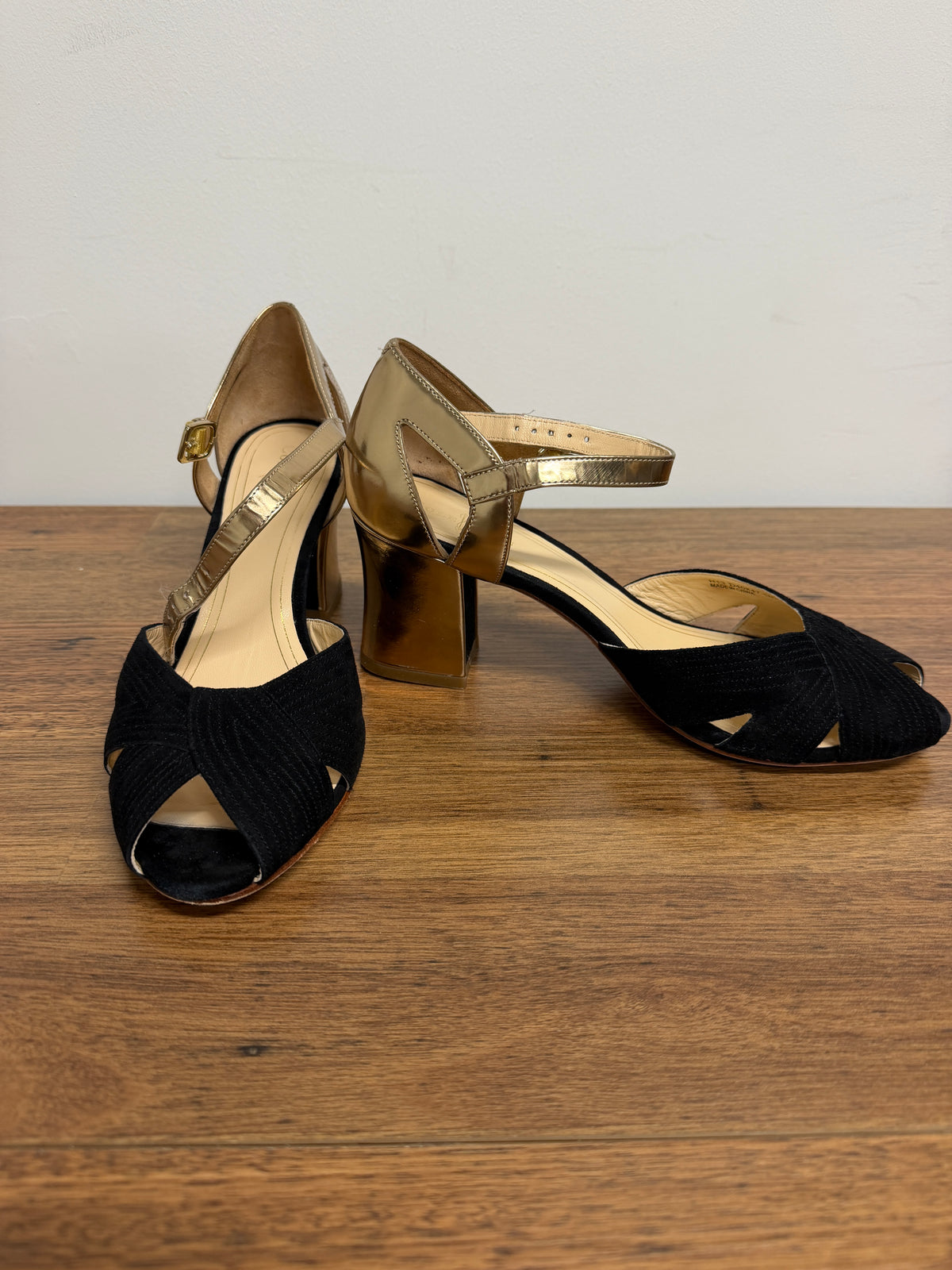 Black & Gold Peep-Toe Heels