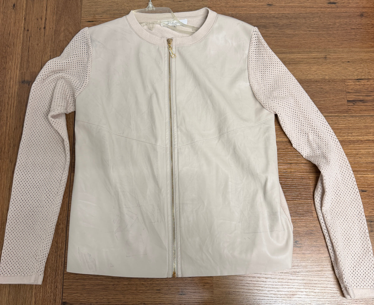 Stone Faux-Leather-Front Sweater Jacket