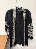Chico's Boho Embroidered Floral Kimono Jacket Black Balloon Sleeve