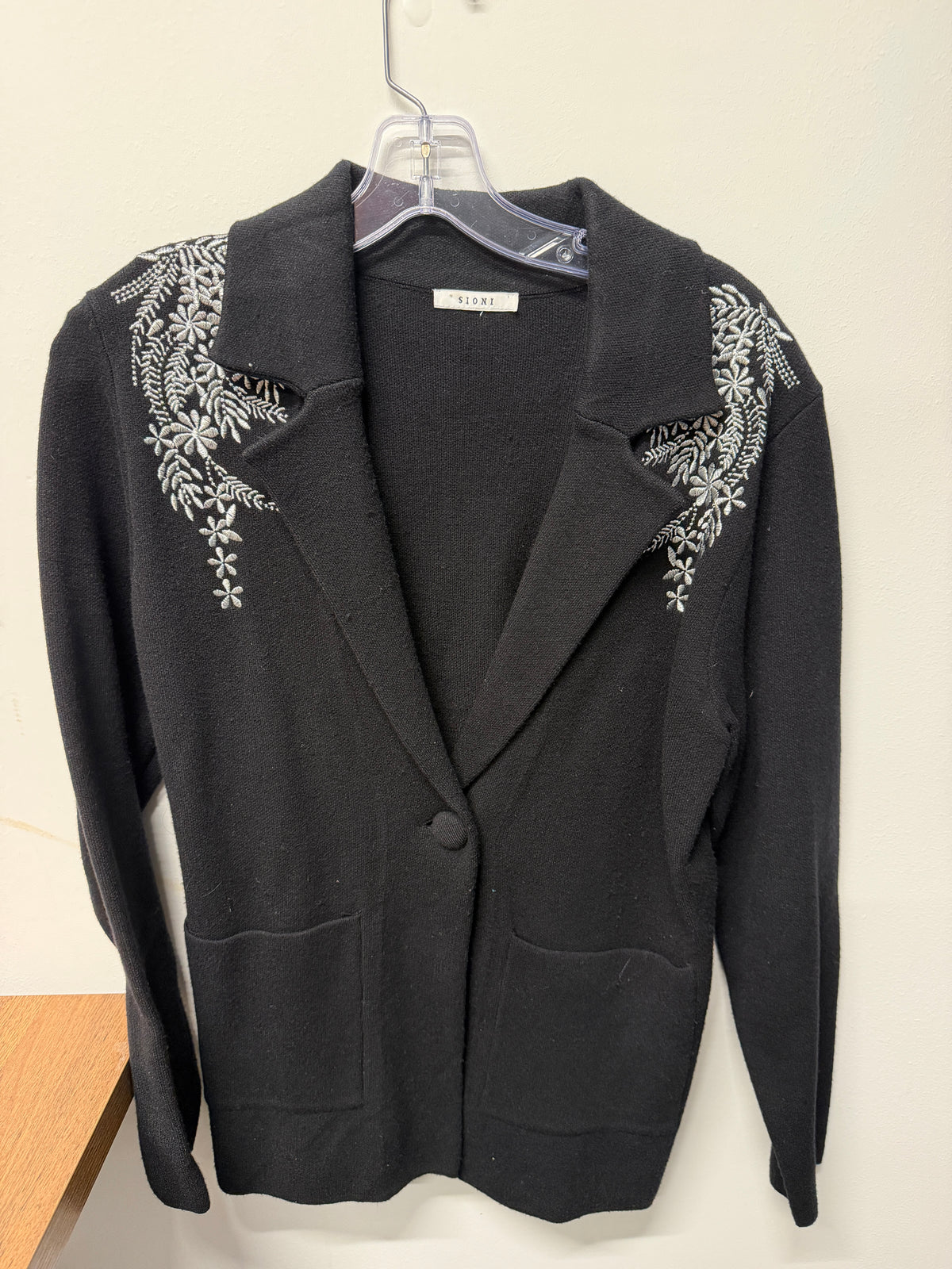 Black Embroidered Sweater Blazer