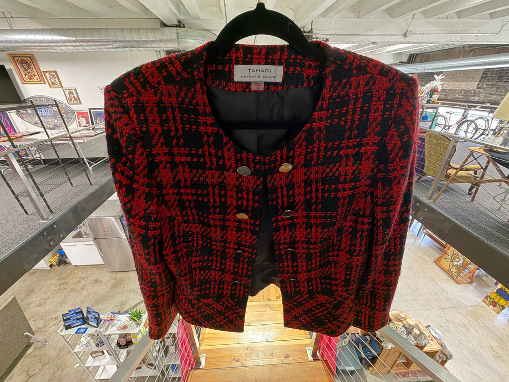 Tahari Arthur S. Levine red and black boucle tweed jacket size 14 – full view