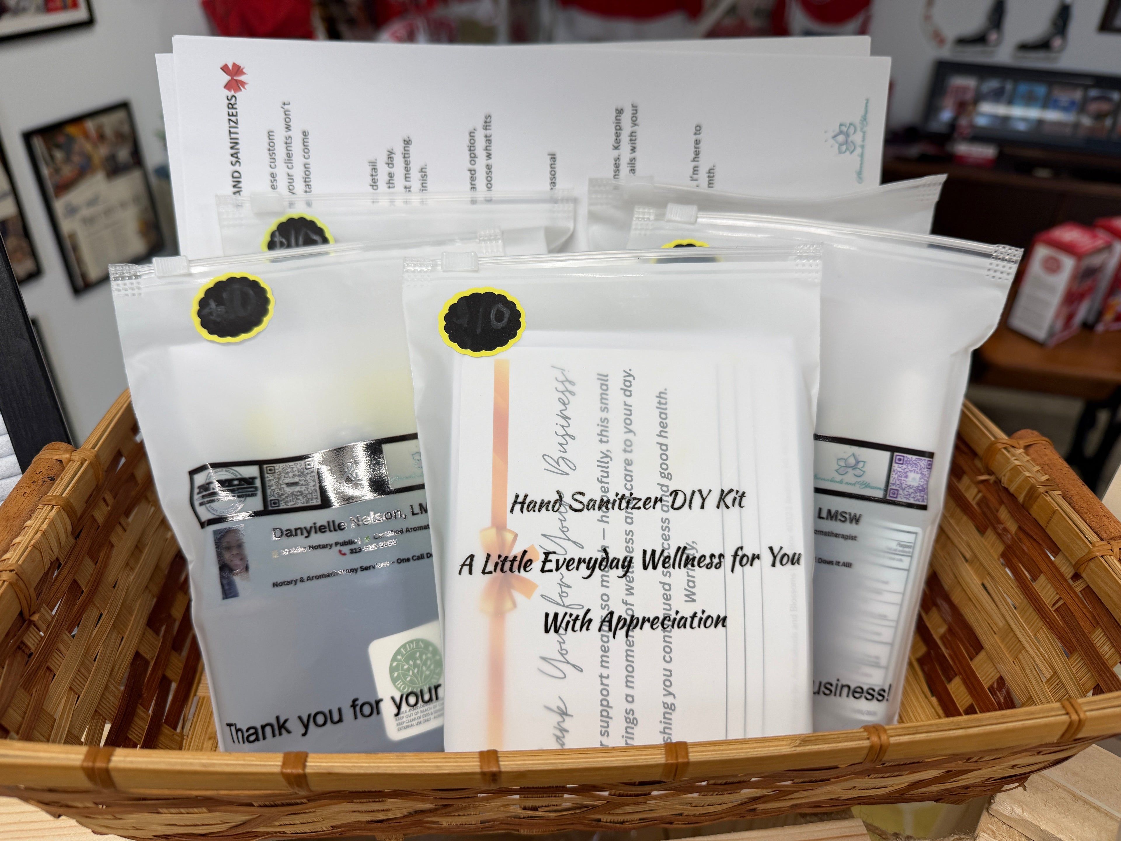 Aromabuds & Blossoms Limited Edition Thank You Gift hand sanitizer DIY kits in basket