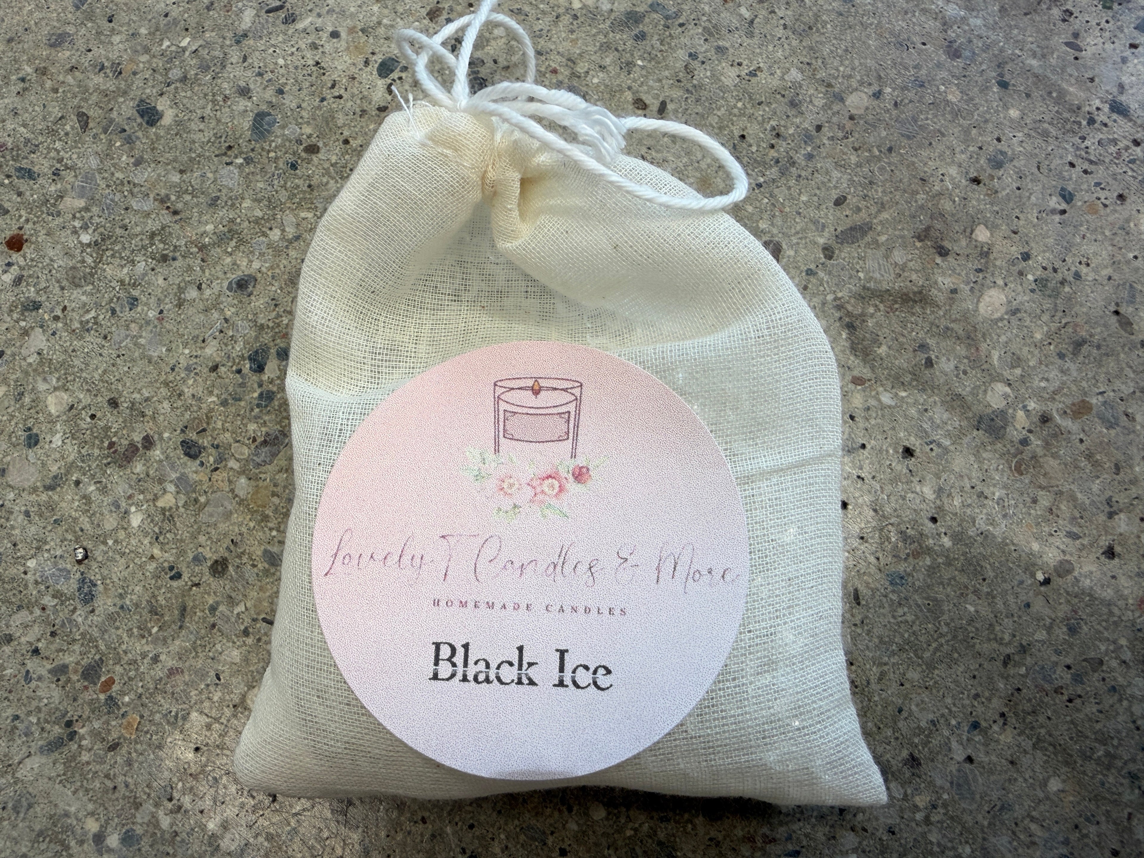 Lovely T Candles & More Black Ice homemade candle in muslin bag