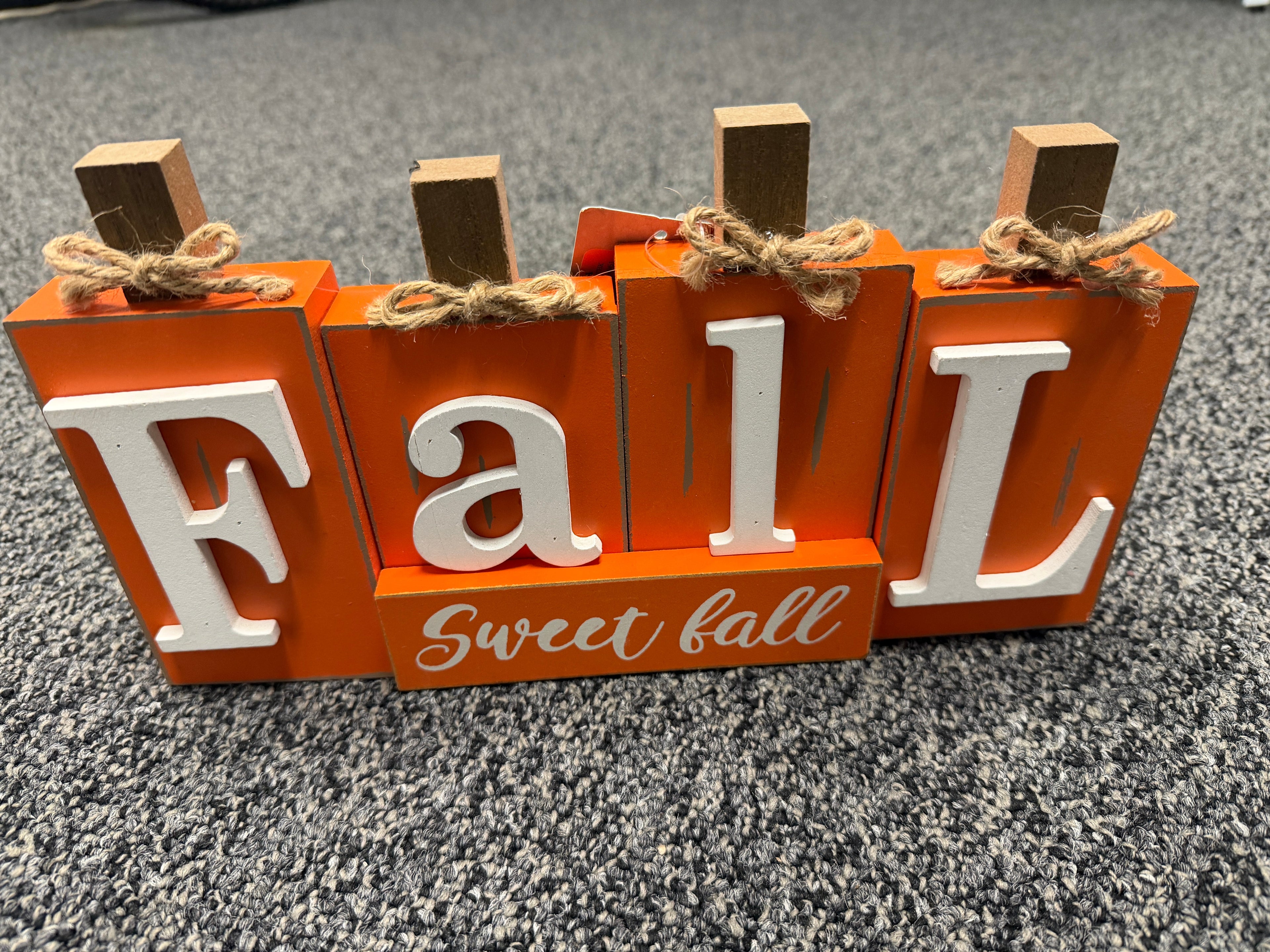 Fall Sweet Fall wooden pumpkin letter block sign