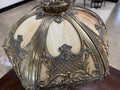 Art Nouveau Slag Glass Table Lamp — Caramel Panel, Cast Bronze Filigree