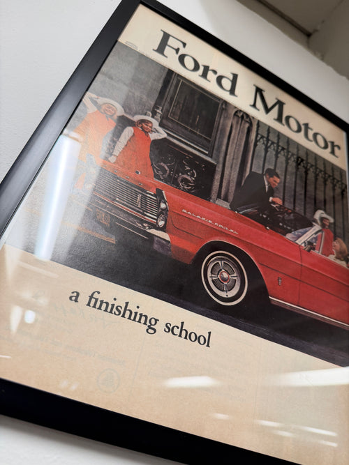 "Ford Motor Company is: a finishing school" — Framed Vintage Ad Diptych, c. 1965 (11x15, Set of 2)