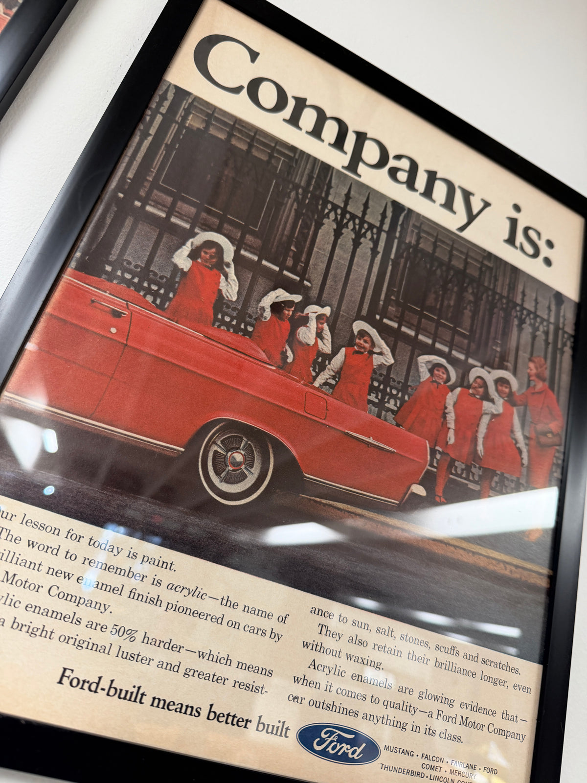 "Ford Motor Company is: a finishing school" — Framed Vintage Ad Diptych, c. 1965 (11x15, Set of 2)