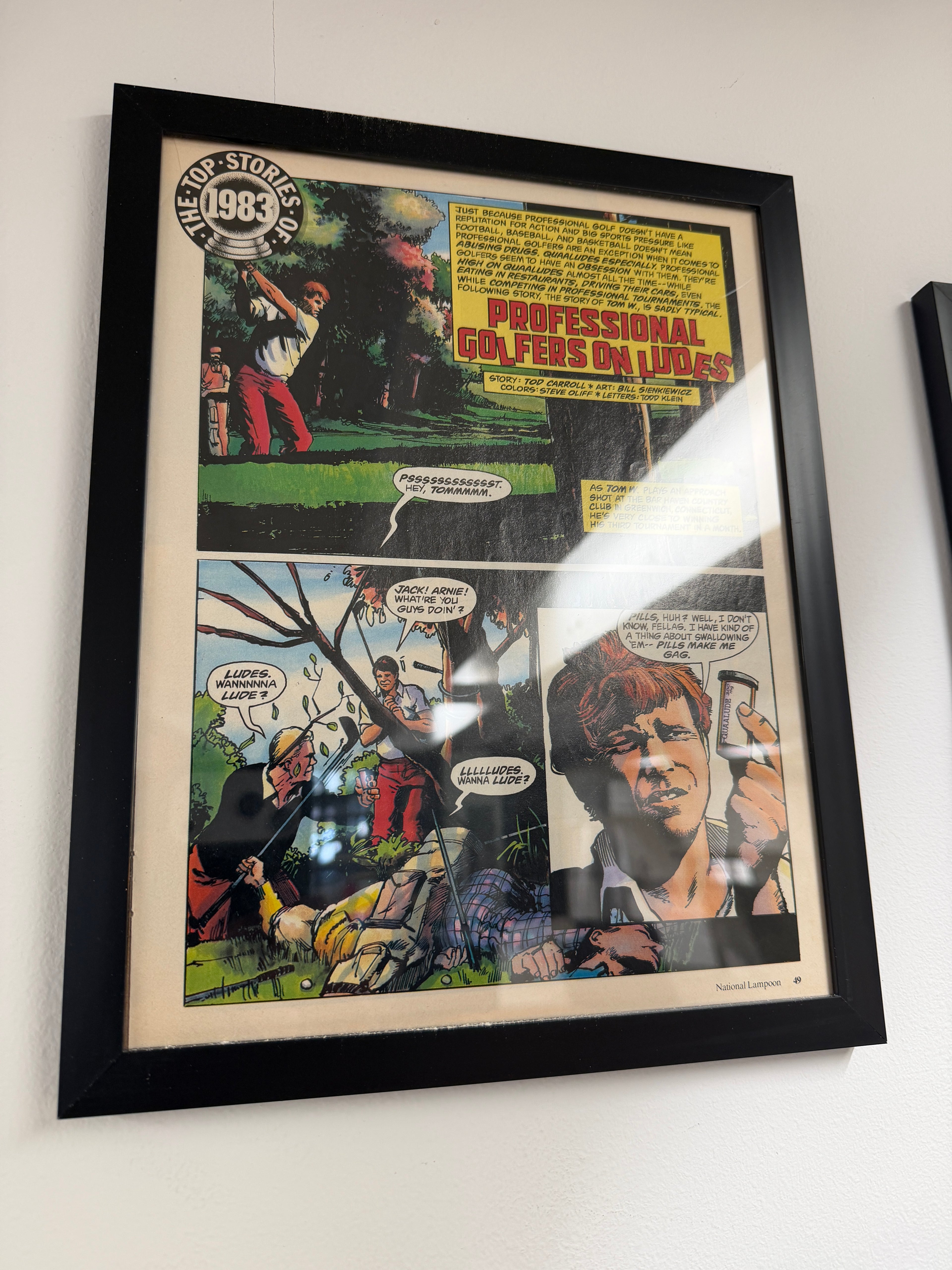 National Lampoon — "Professional Golfers on Ludes" Comic Strip, Top Stories of 1983, Framed (8.5x11)