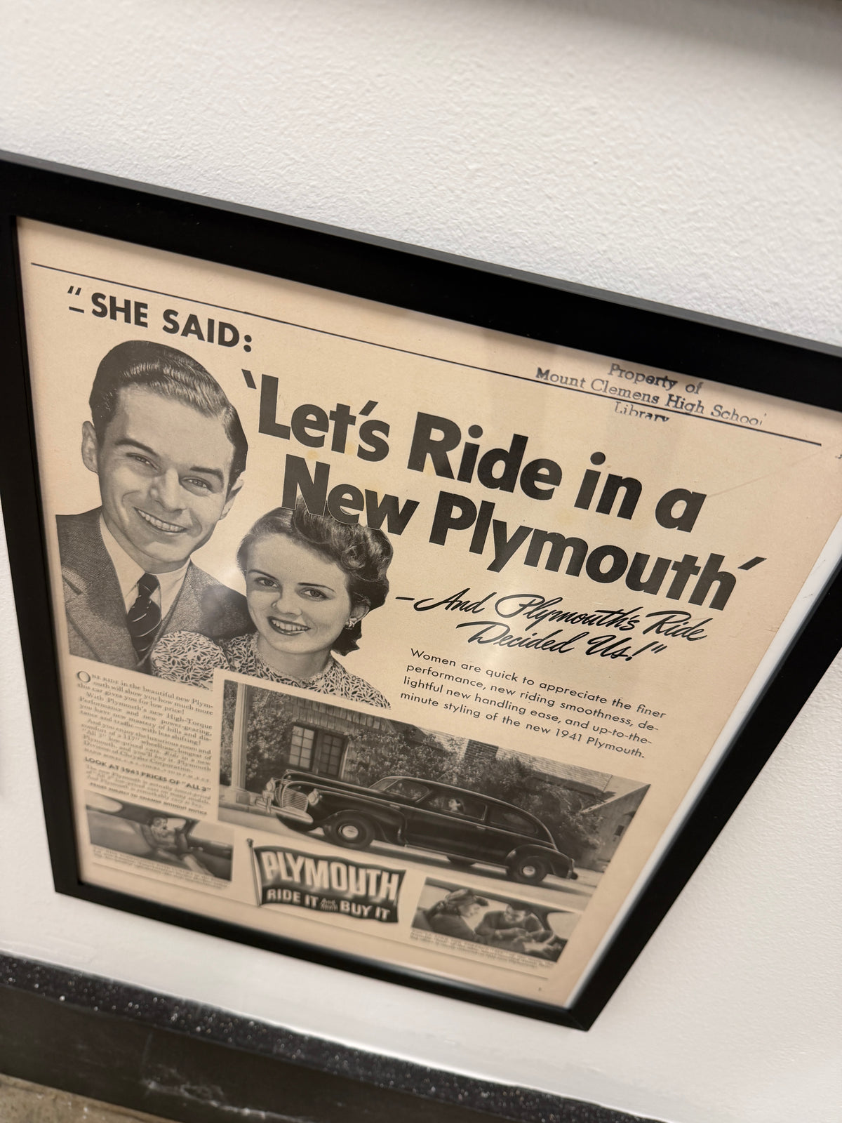 Plymouth — "Let's Ride in a New Plymouth" Framed Vintage Advertisement, 1941 (8.5x11)