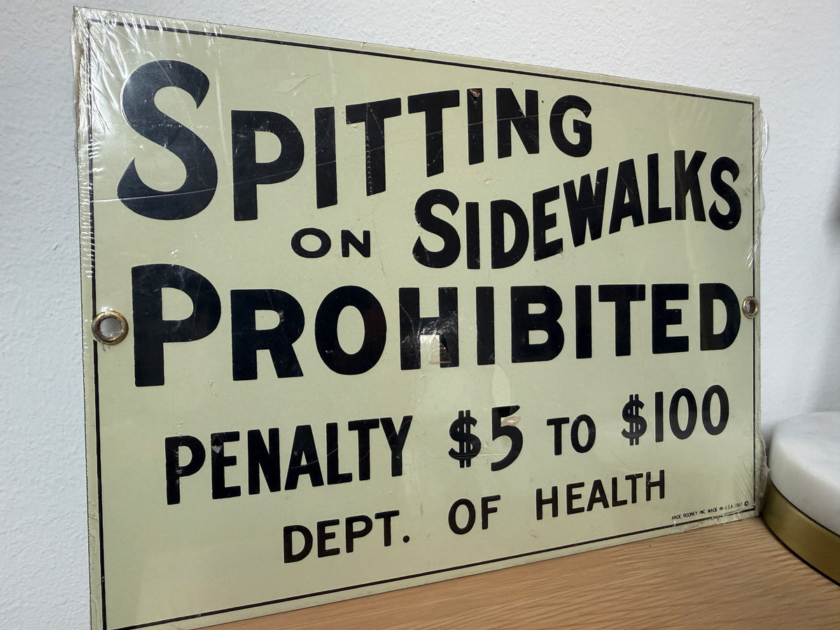 "Spitting on Sidewalks Prohibited" — Reproduction Porcelain Sign (Vintage & Found)