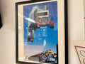 Semi Truck & Motorcycle Stunt Print — Framed Vintage Automotive Illustration (Vintage & Found)