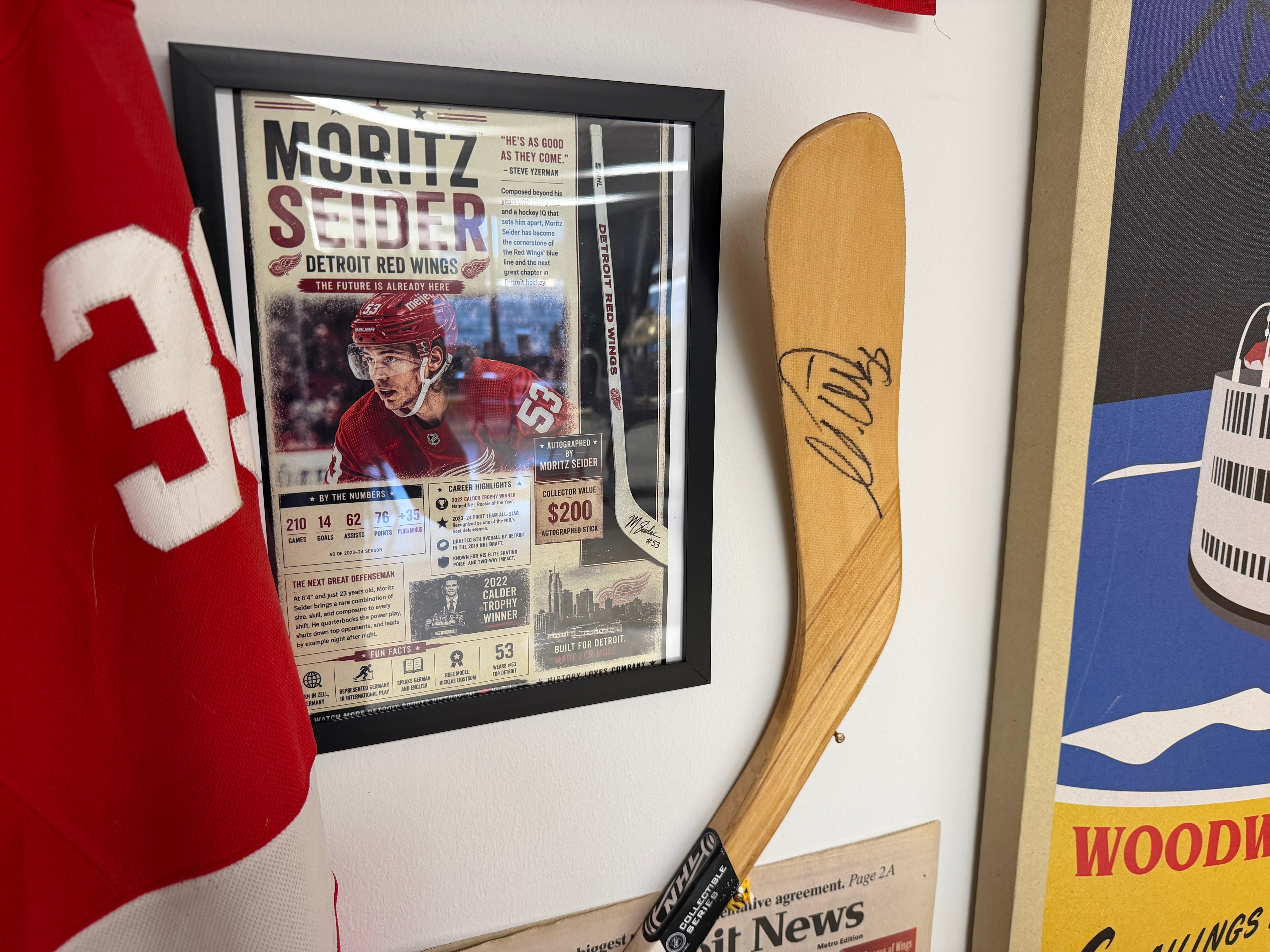 Moritz Seider Autographed Hockey Stick — Detroit Red Wings (Vintage & Found)