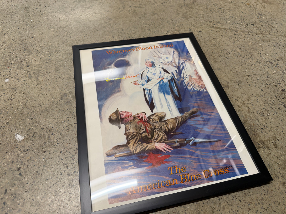 "Wherever Blood Is Shed" — The American Blue Cross WWI Poster, Framed 11x15 (Vintage & Found)