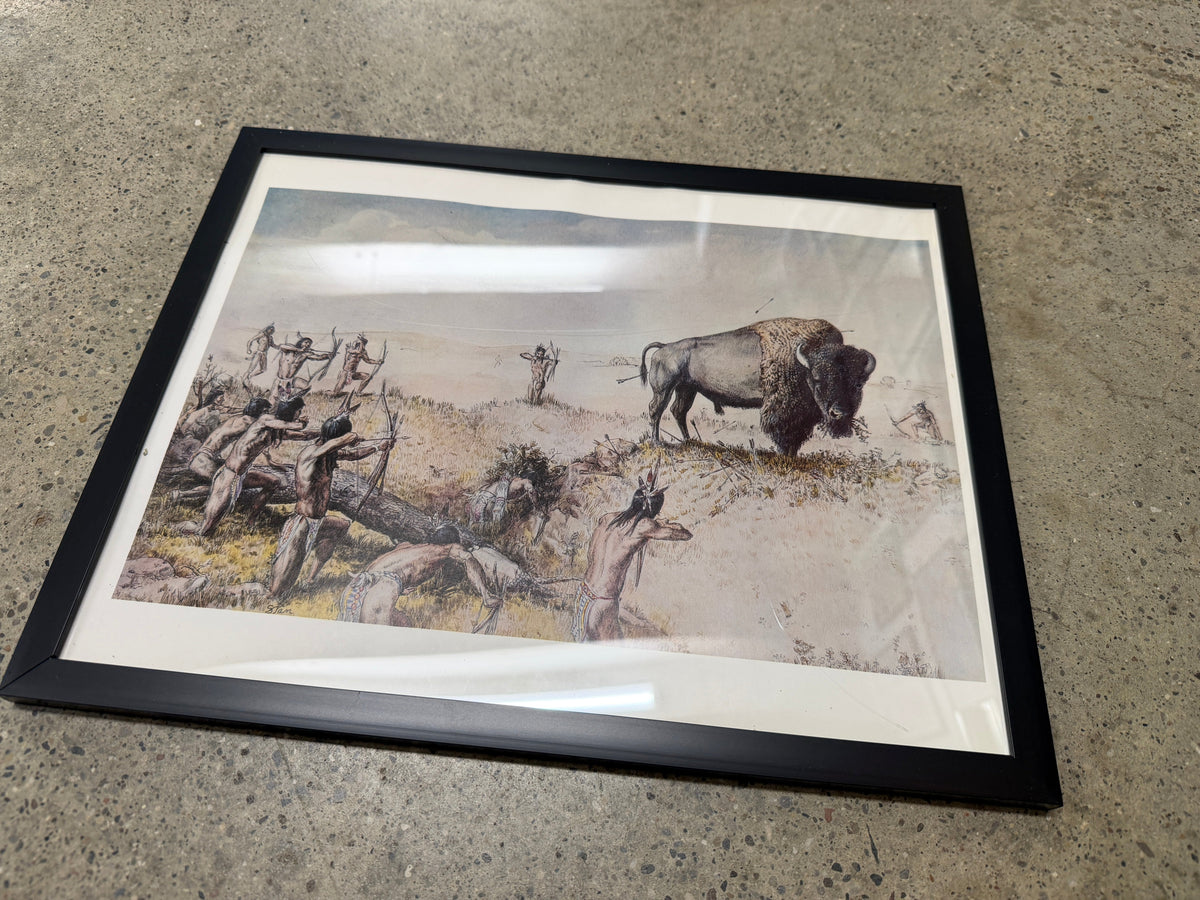 Bison at Rest — Vintage Wildlife Illustration, Framed 11x15 Print (Vintage & Found)