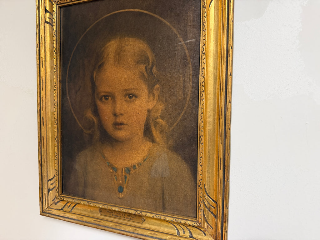 "Mary Most Holy" by C. Bosseron Chambers — Antique Devotional Portrait, Ornate Gold Frame (Vintage & Found)