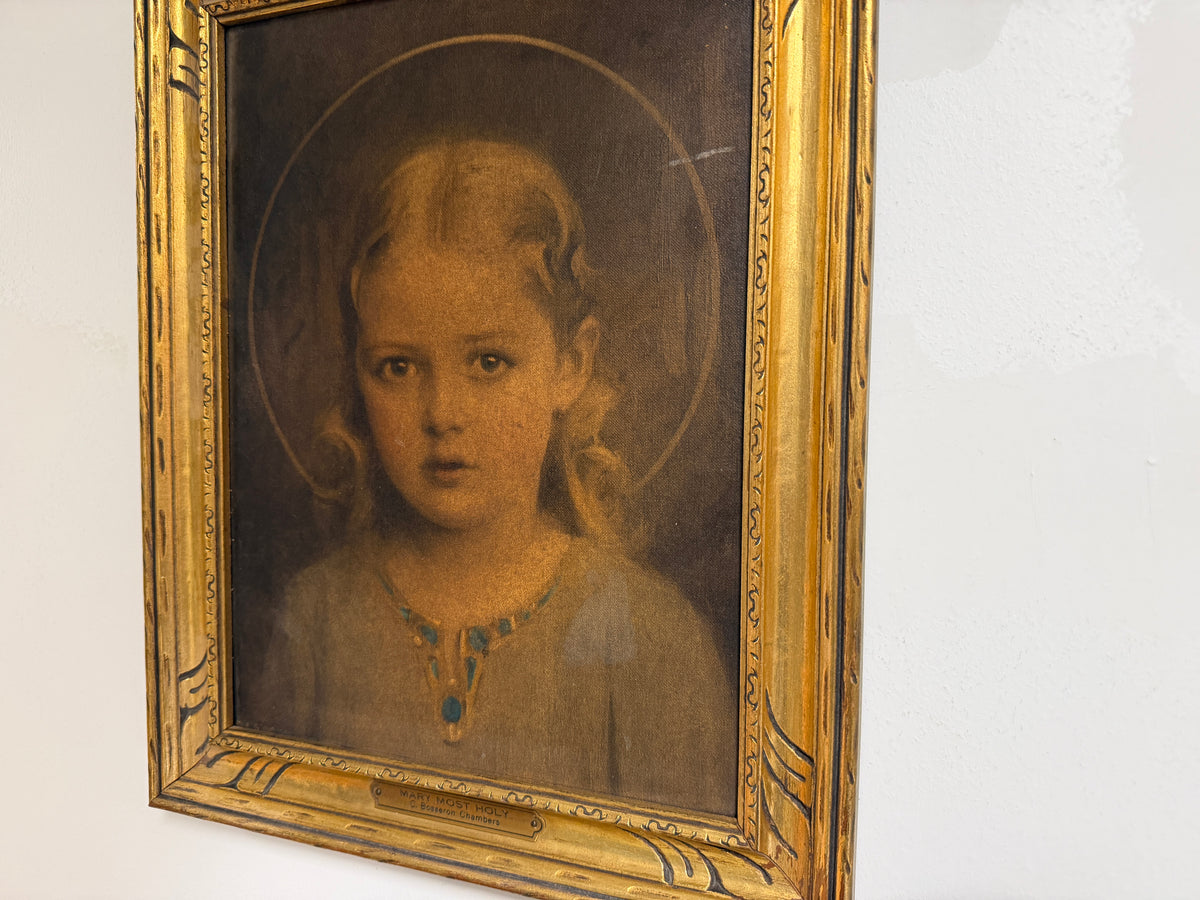 "Mary Most Holy" by C. Bosseron Chambers — Antique Devotional Portrait, Ornate Gold Frame (Vintage & Found)