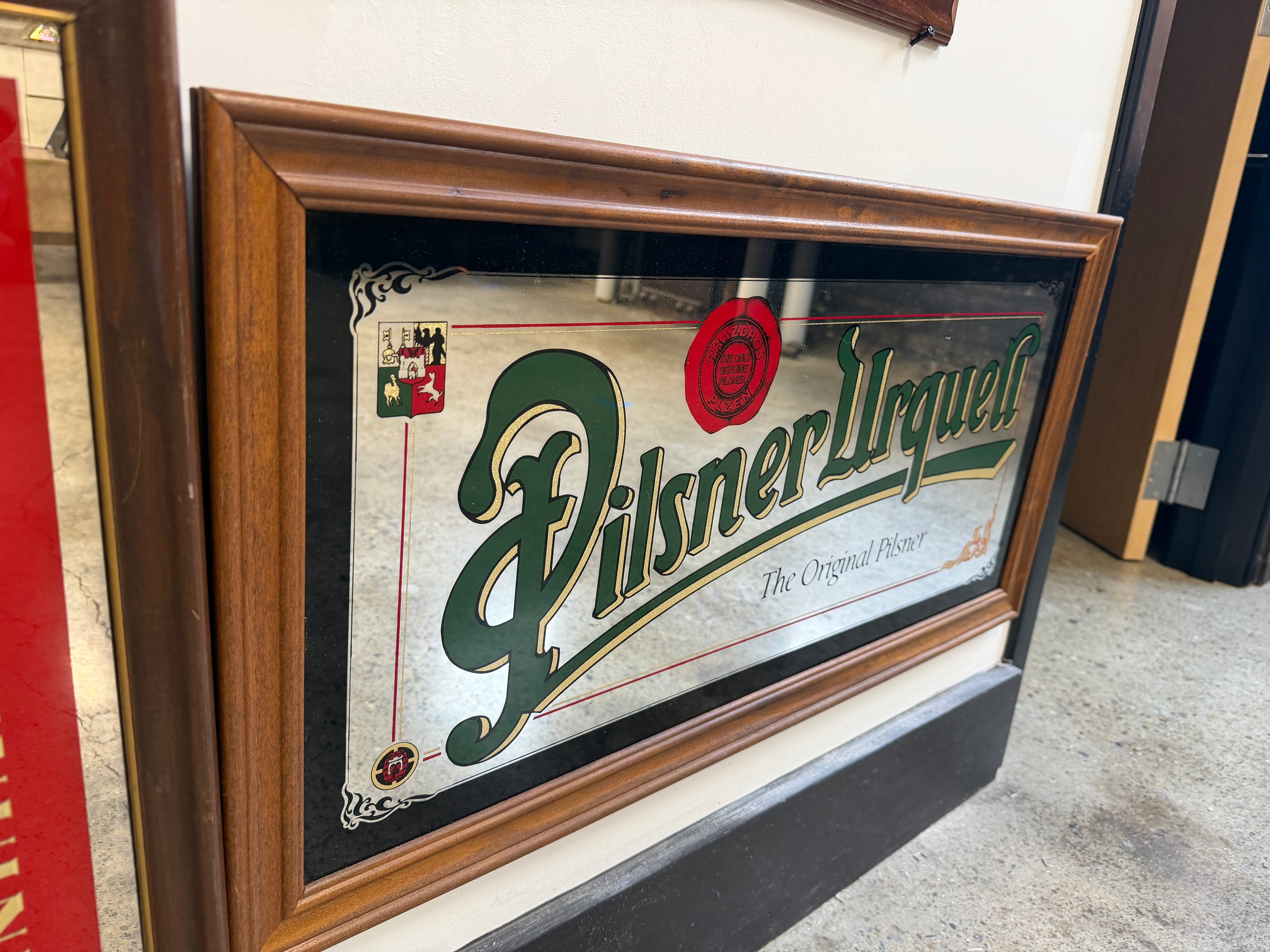 Pilsner Urquell “The Original Pilsner” Vintage Bar Mirror — Wood Frame (Vintage & Found)