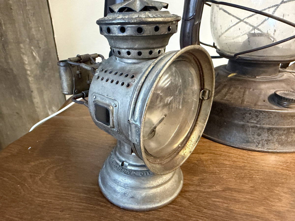 Antique Bicycle & Carriage Kerosene Lamp — Bullseye Lens, Reflector Dish (Vintage & Found)