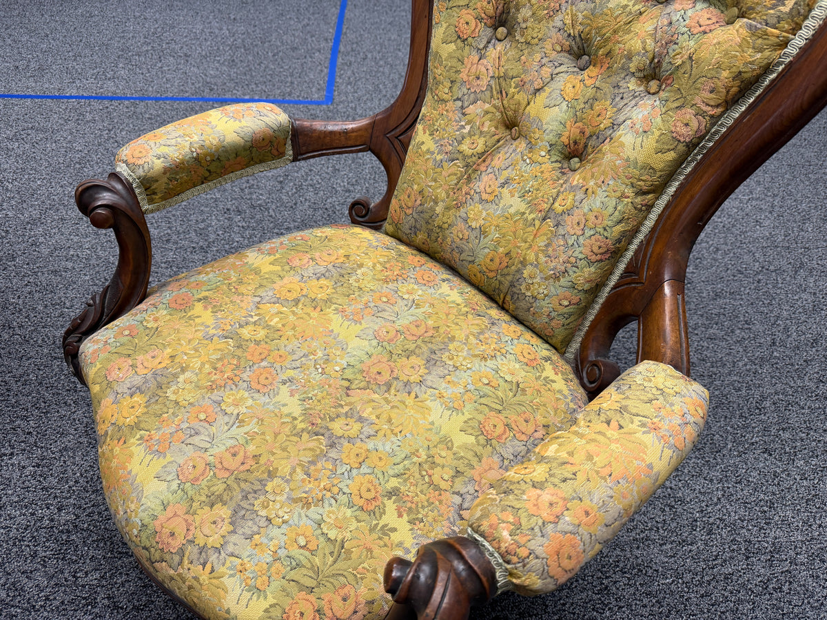 Victorian Carved Walnut Parlor Armchairs — Matched Pair (Vintage & Found)