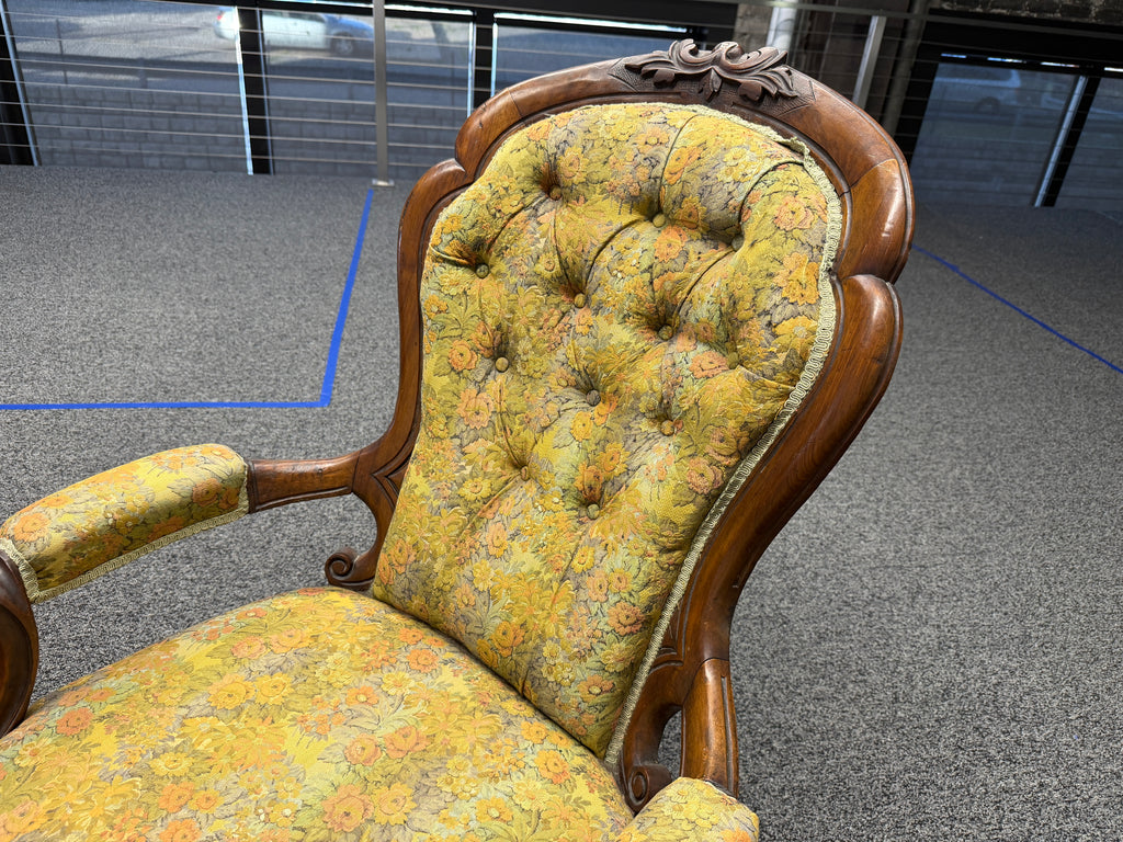 Victorian Carved Walnut Parlor Armchairs — Matched Pair (Vintage & Found)