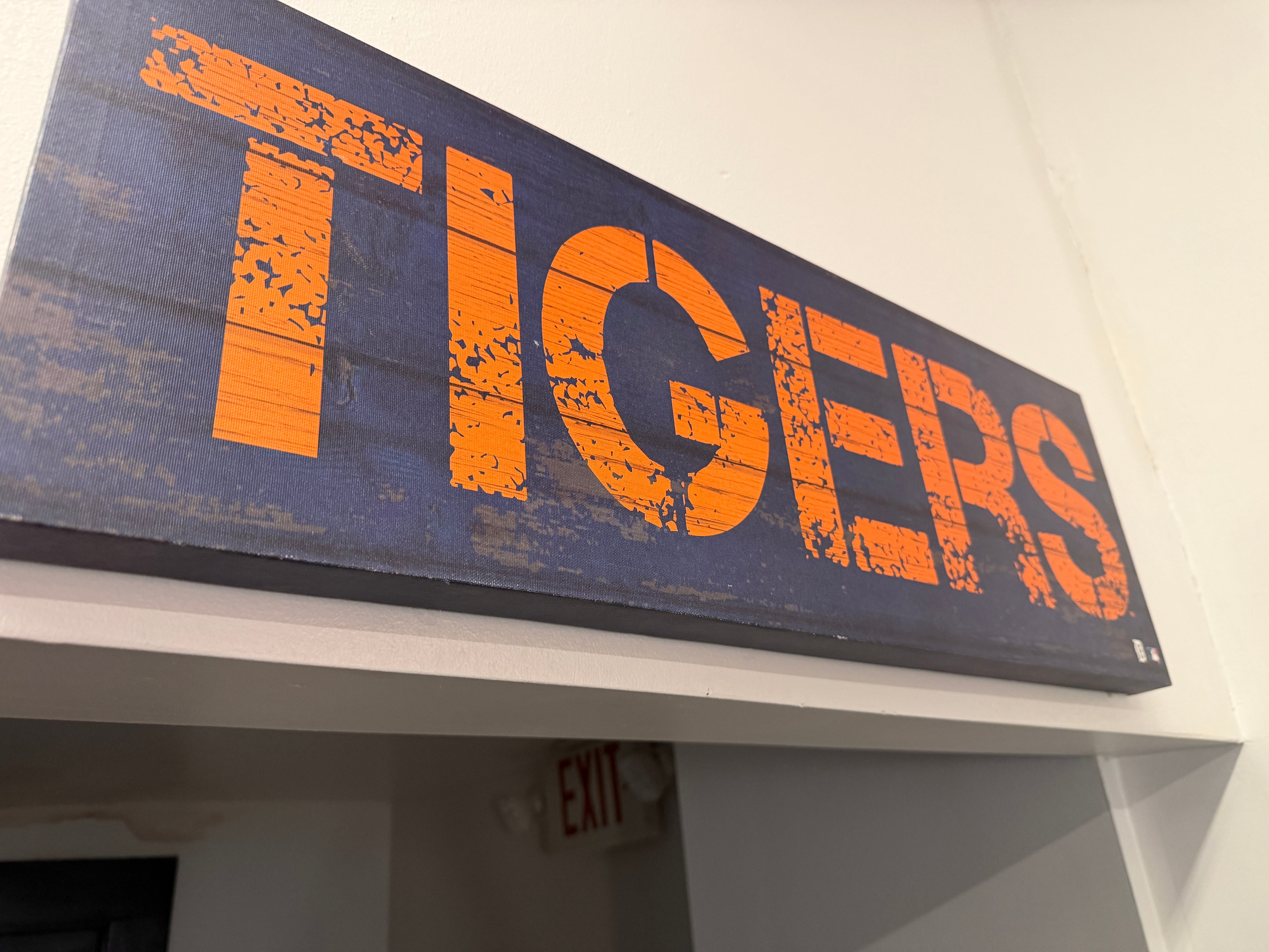 Detroit Tigers Wood Sign — Navy & Orange, Large Wall Display