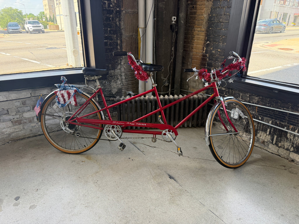Vintage Schwinn De Luxe Twinn Tandem Bicycle — Red, Original Chrome