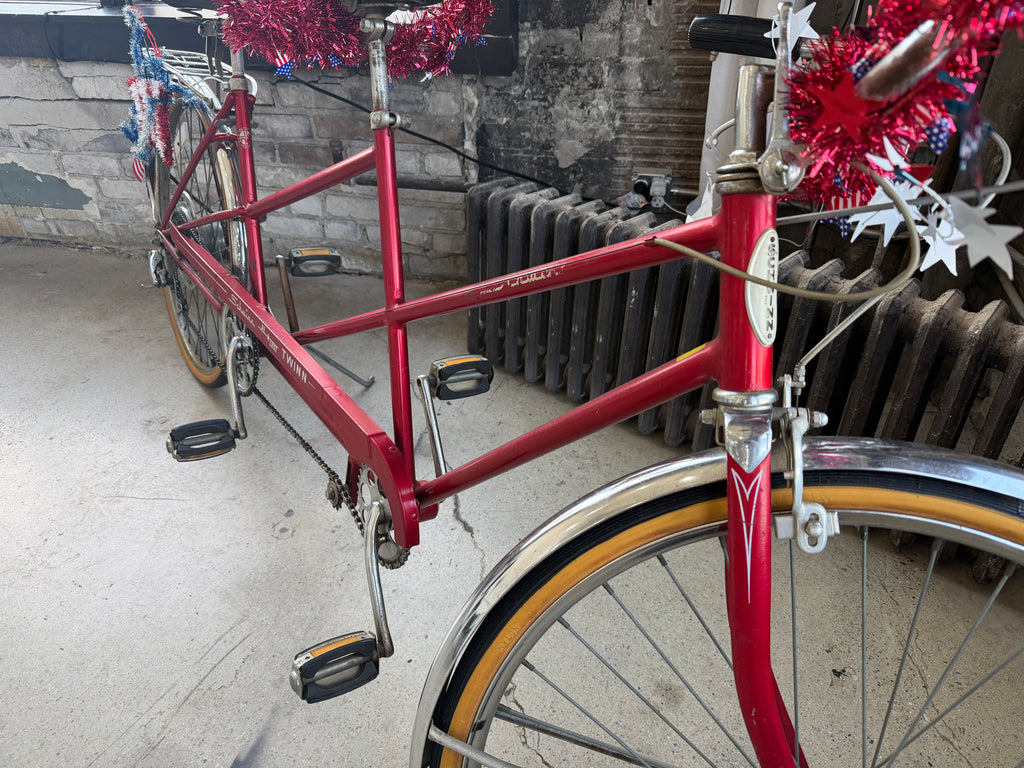 Vintage Schwinn De Luxe Twinn Tandem Bicycle — Red, Original Chrome