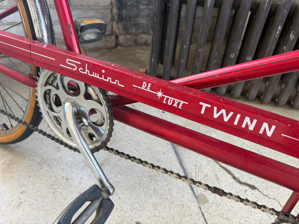 Vintage Schwinn De Luxe Twinn Tandem Bicycle — Red, Original Chrome