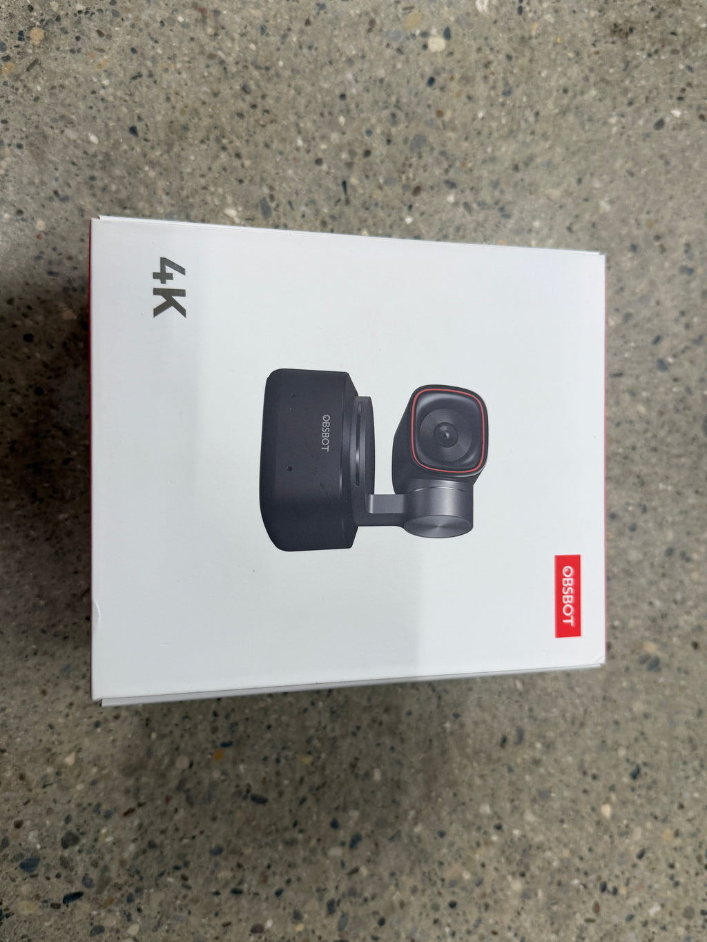 OBSBOT Tiny 2 4K webcam front of box, lightly used