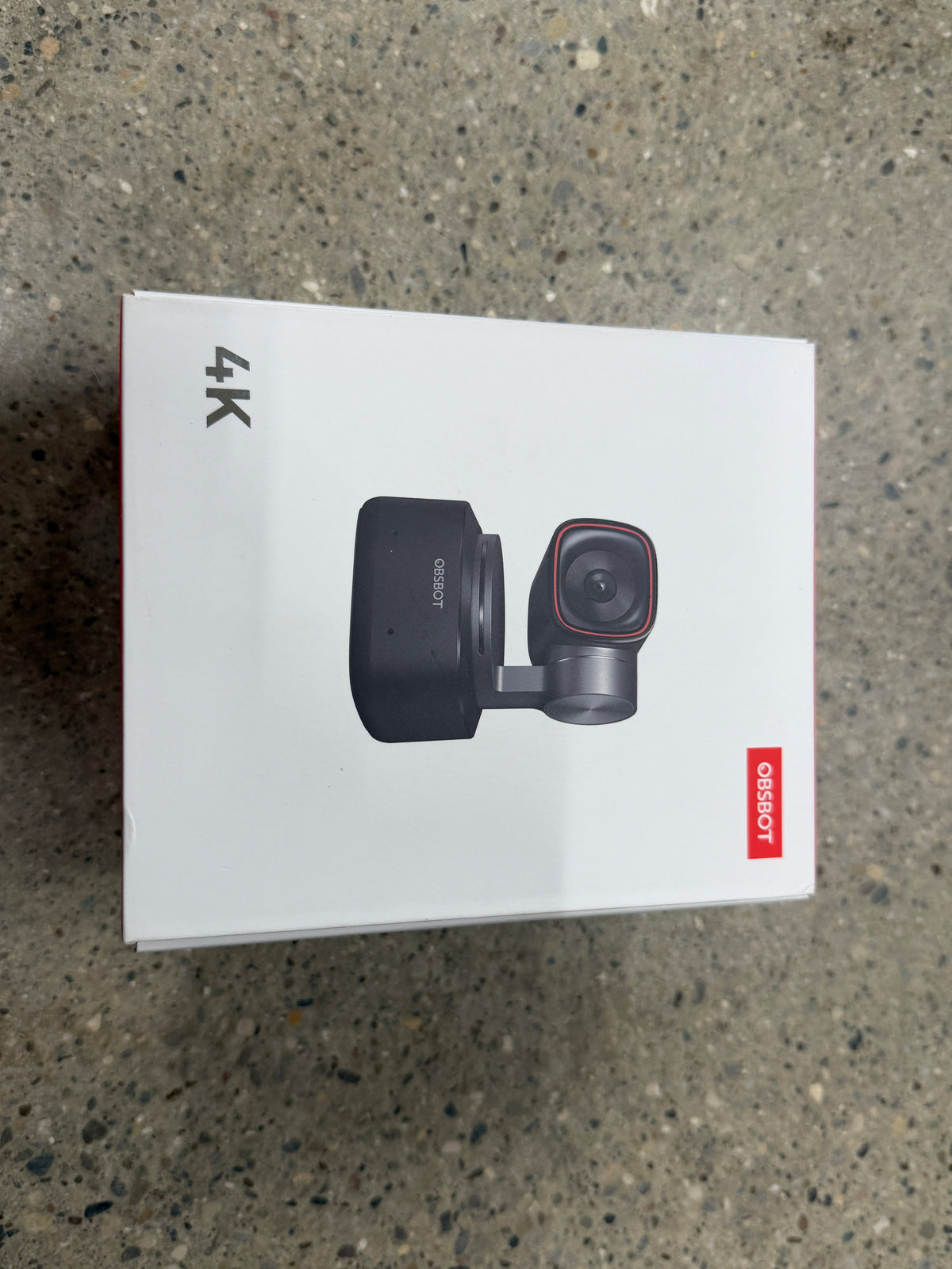 OBSBOT Tiny 2 4K webcam front of box, lightly used