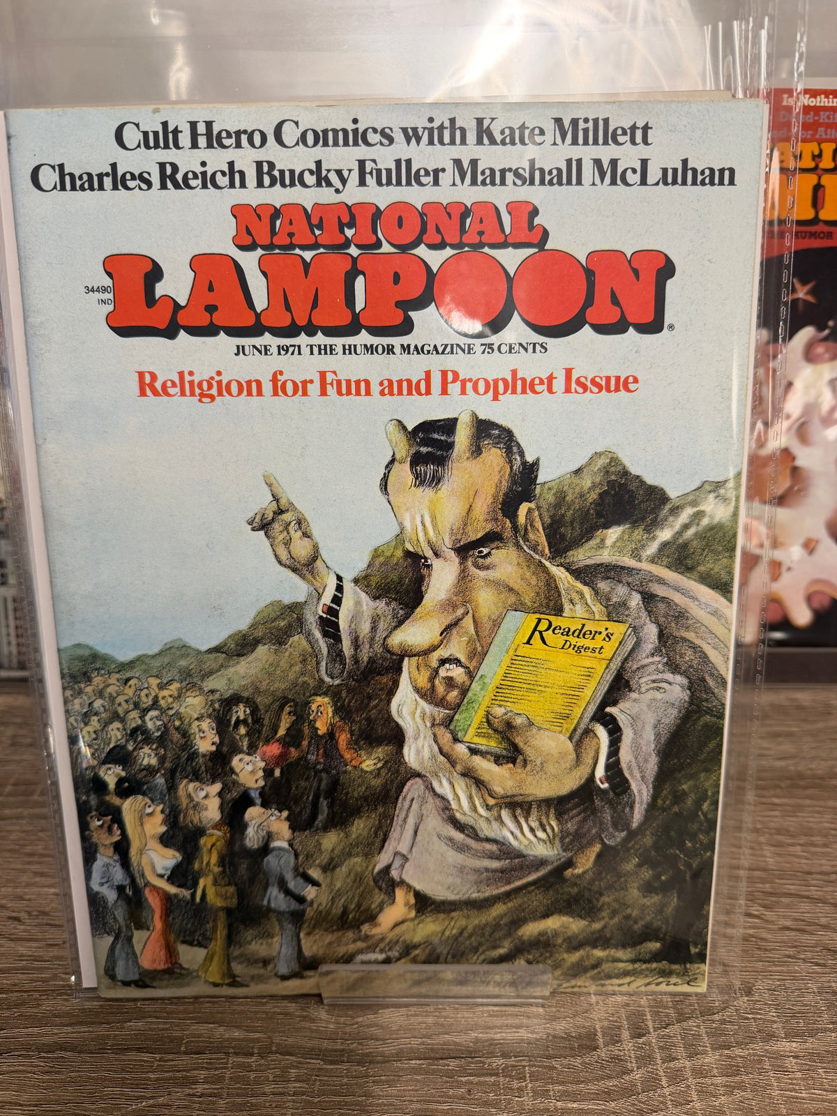 National Lampoon June 1971 Religion for Fun and Prophet issue, caricature preacher with Reader's Digest cover