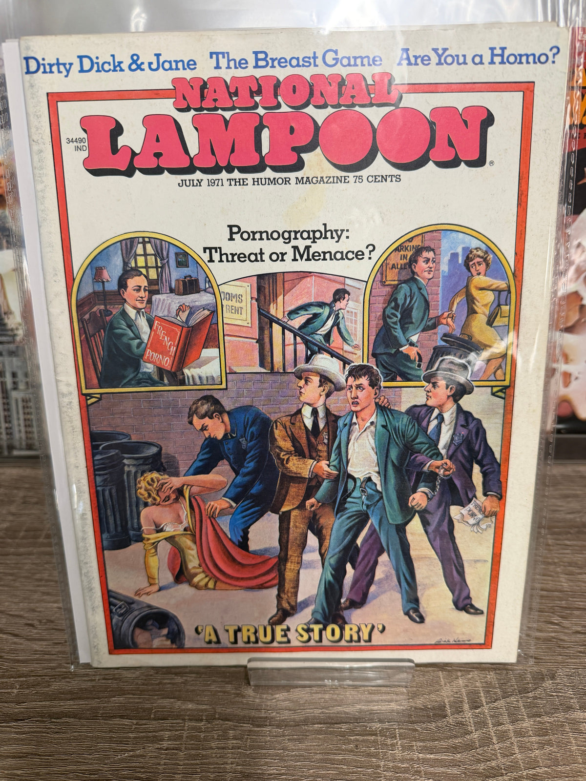 National Lampoon July 1971 Pornography Threat or Menace issue, 1950s pulp crime illustration cover