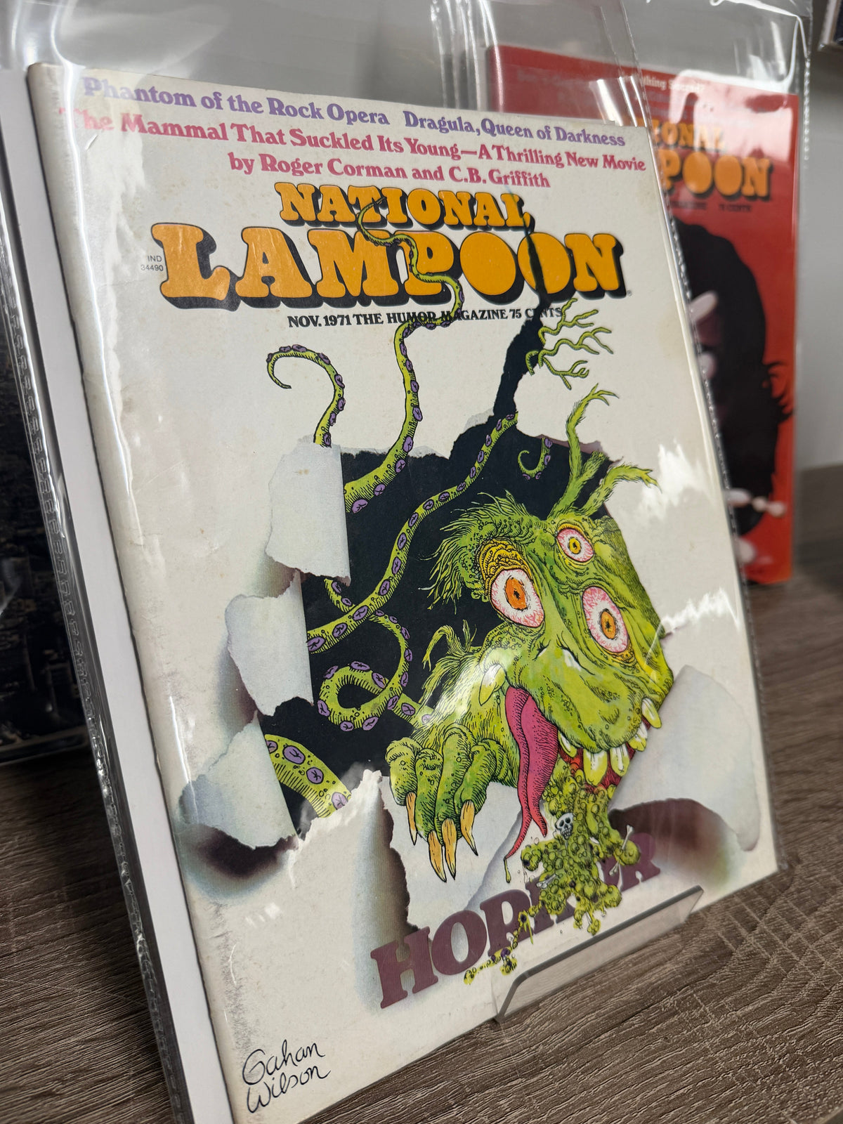 National Lampoon November 1971 Horror issue, Gahan Wilson signed cover with monster bursting through page