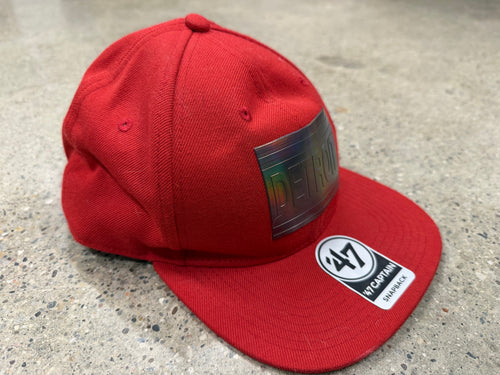 '47 Brand Detroit Captain Snapback red hat with iridescent holographic Detroit patch, new with sticker