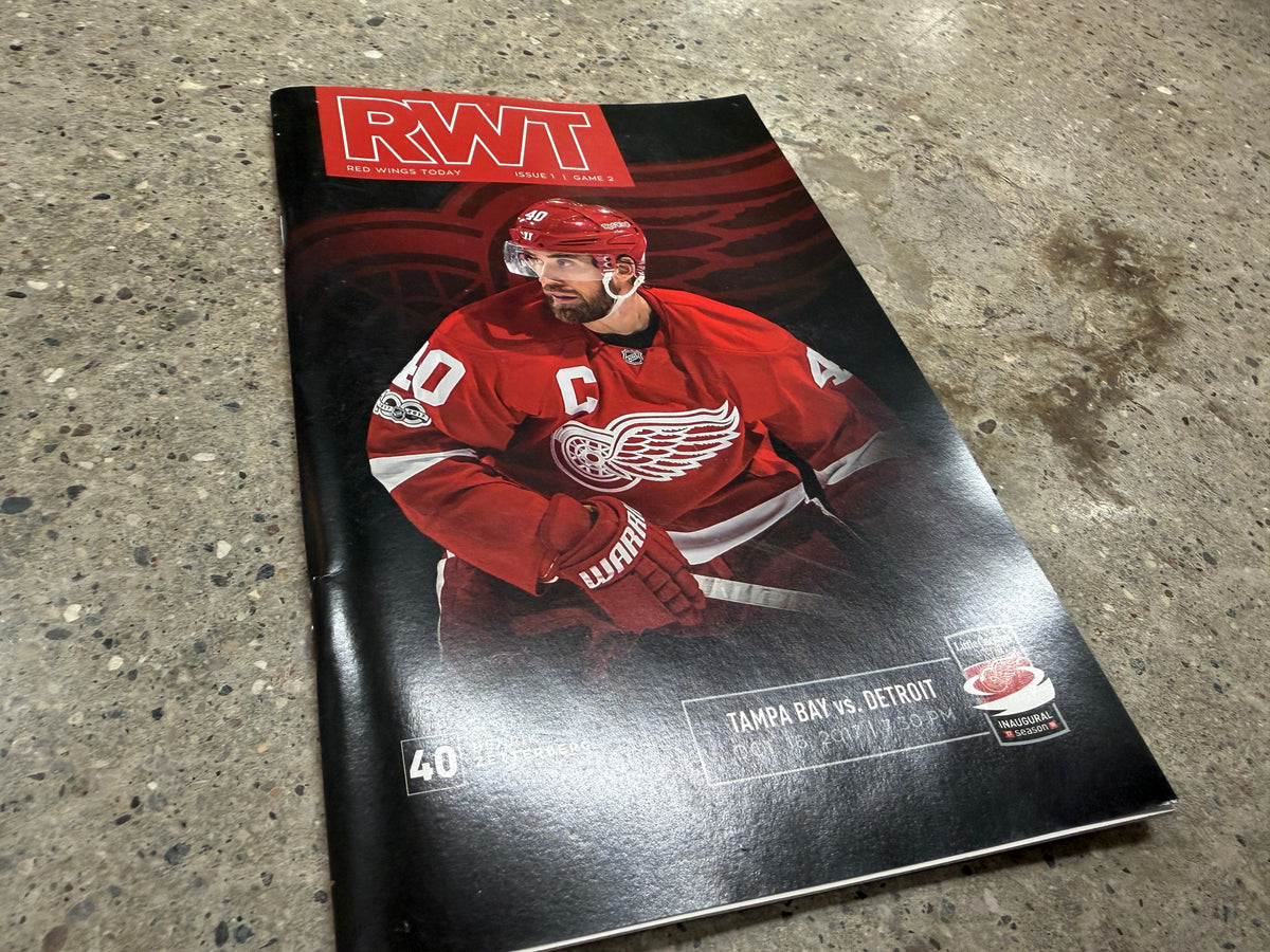 Red Wings Today Issue 1 Game 2 program cover, Henrik Zetterberg #40 captain, LCA inaugural season 2017, Tampa Bay vs Detroit