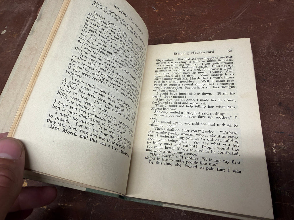Interior pages of Stepping Heavenward c.1900 edition, page 31, warm toned antique paper, legible text