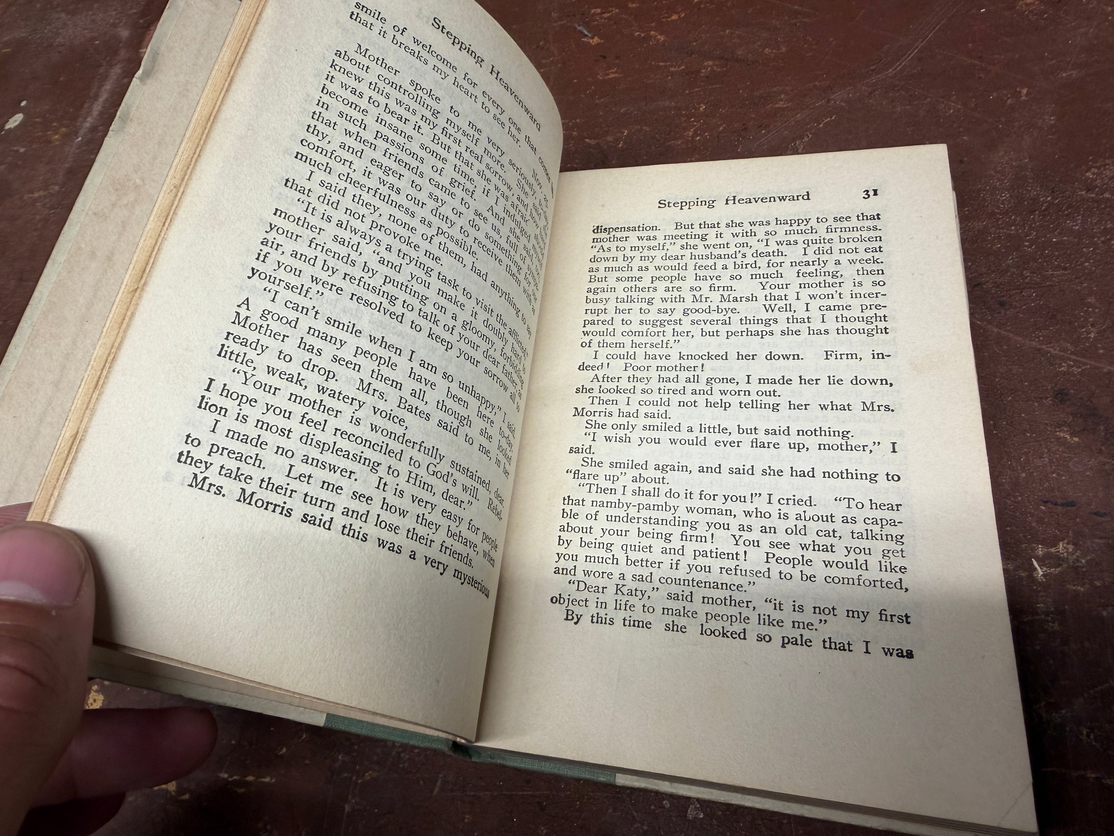 Interior pages of Stepping Heavenward c.1900 edition, page 31, warm toned antique paper, legible text