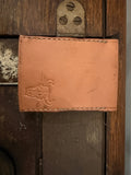 The Courier Envelope Wallet in natural tan veg-tan leather with Foundry maker mark stamp, hand-stitched, Pontiac Built