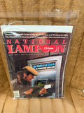 National Lampoon May 1982 Crime issue sealed in original poly bag, ATM robbery cover with man in flat cap holding up 1st National Bank automatic teller, cover price $2.00
