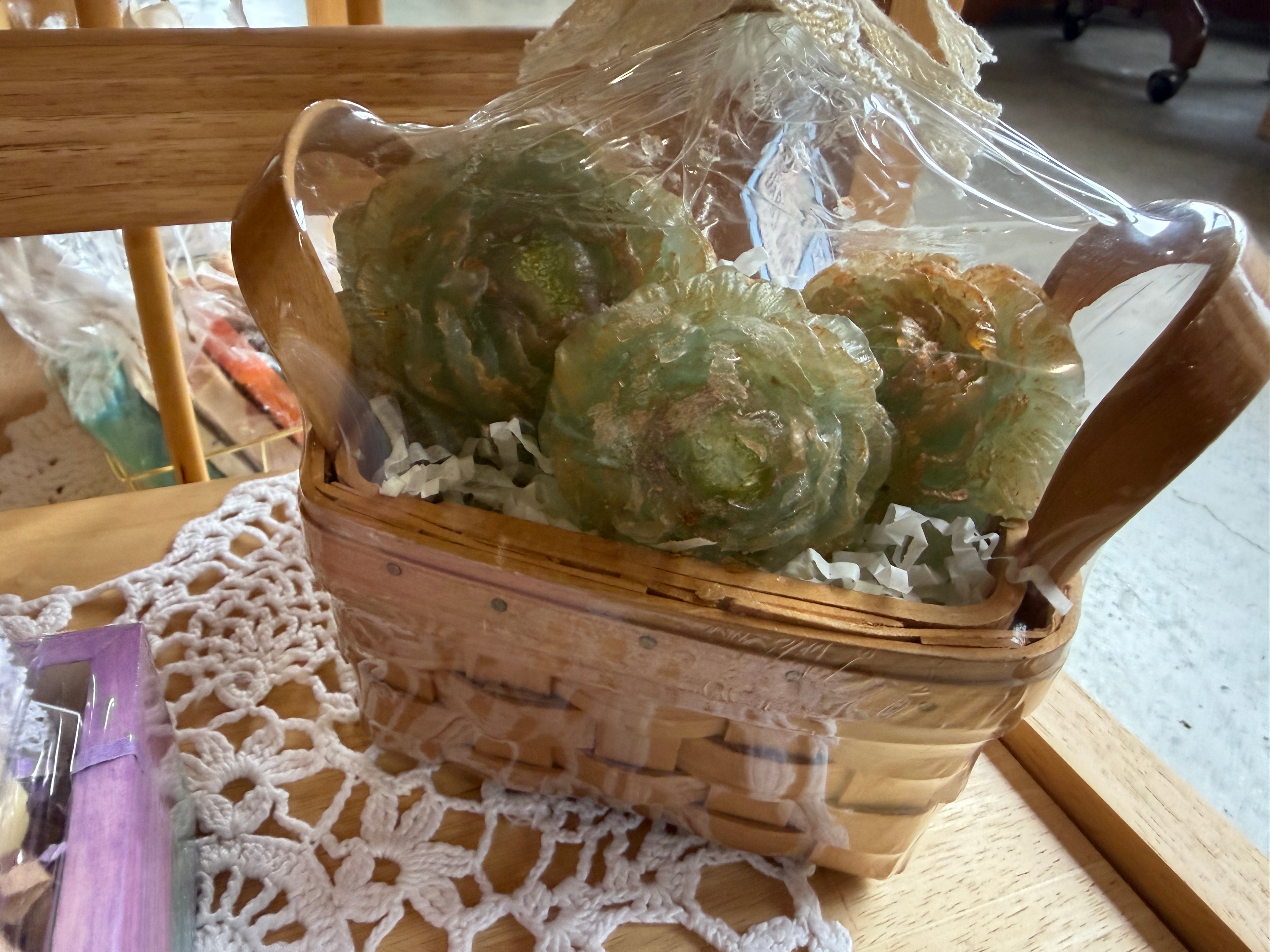 Peony Flower Basket by Dars Bars — 3 Floral Peony Soaps & Mini Wicker Basket