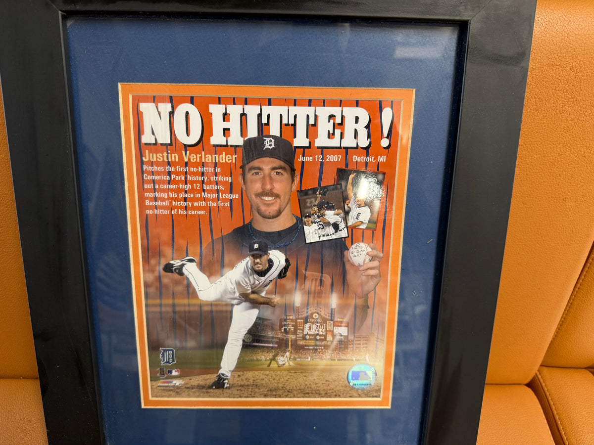 Justin Verlander No-Hitter June 12 2007 Comerica Park Detroit framed commemorative photo with blue and orange matting